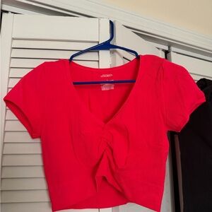 wild fable Bright Red Ruched V-Neck Crop Top